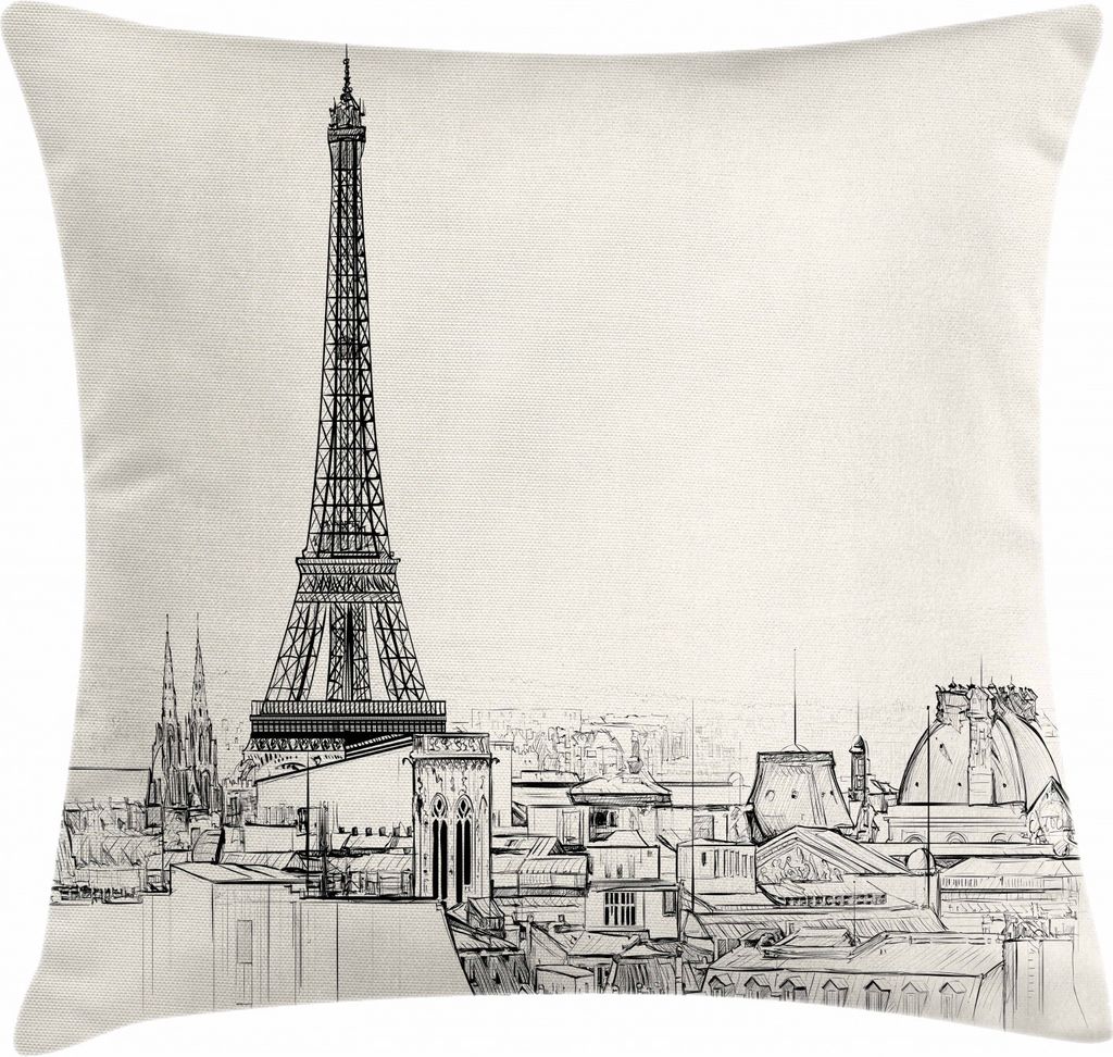ABAKUHAUS Stadt-Liebe Kissenbezug, Paris über Dächer Haus, Wasser und Schmutz resistent Waschbar Beidseitiger Druck mit Reißverschluß, 60 x 60 ...