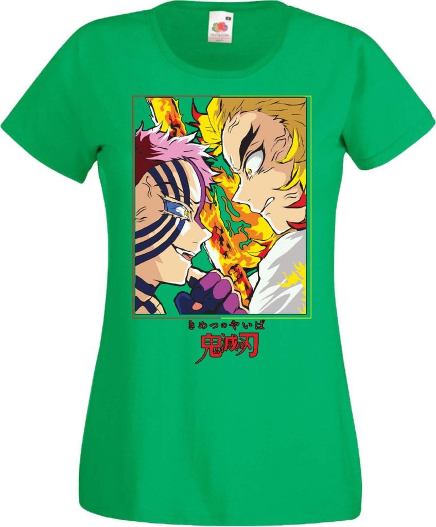 Damen T-Shirt Manga Anime Demon Anime Slayer Rengoku Vs Akaza Fight Slayer Demon, Lady XL / Grün