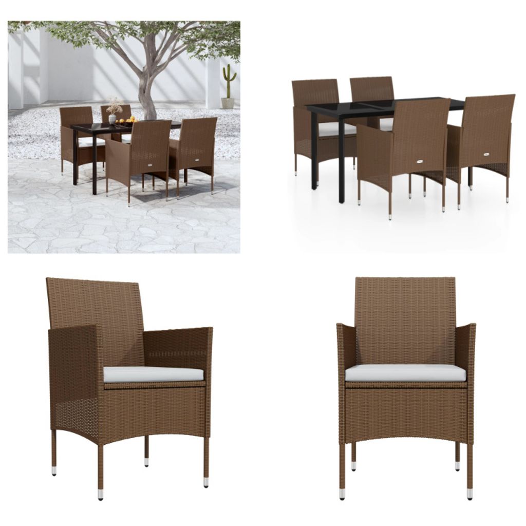 vidaXL 5 tlg. Garten Essgruppe mit Kissen Braun und Schwarz - Garten Essgruppe - Garten Essgruppen - Gartenmöbel Set - Garten Möbelset