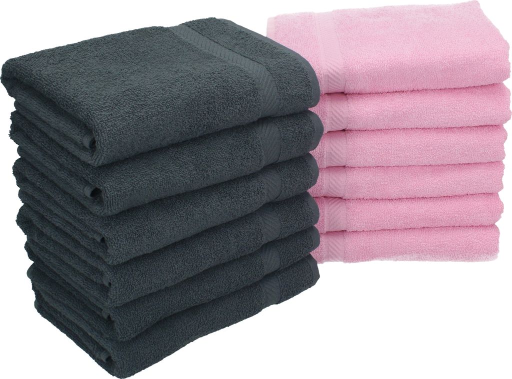 Betz 12 Stück Handtücher 50x100 cm PALERMO 100% Baumwolle Farbe: anthrazit und rose