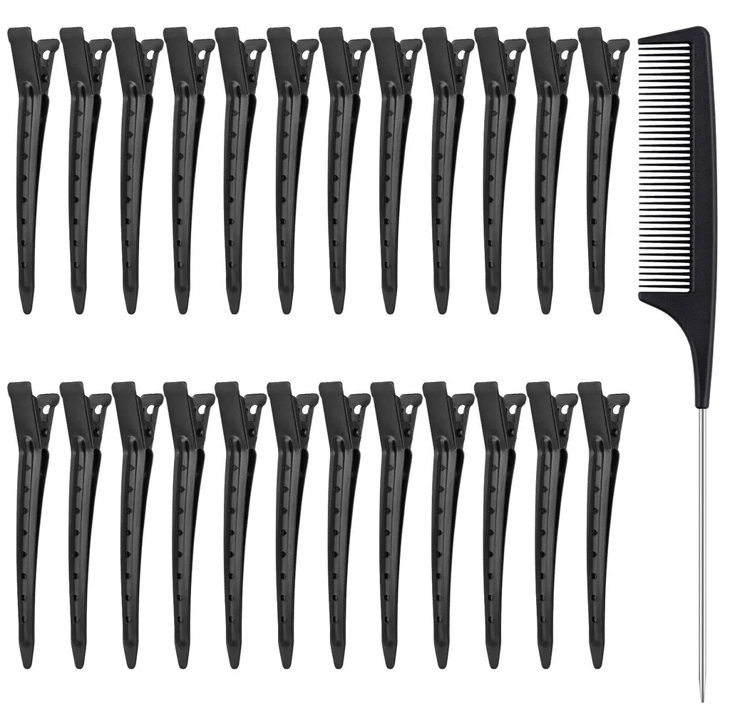 Pinces à cheveux crocodile noires en métal lot de 24 pour brushing