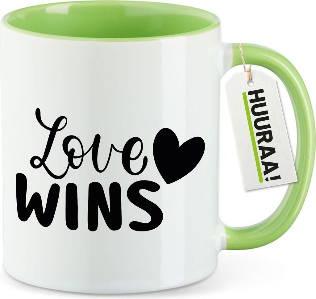 Huuraa Kaffeetasse Love wins Herz 330ml Grün Keramik Kaffeebecher Geschenkidee