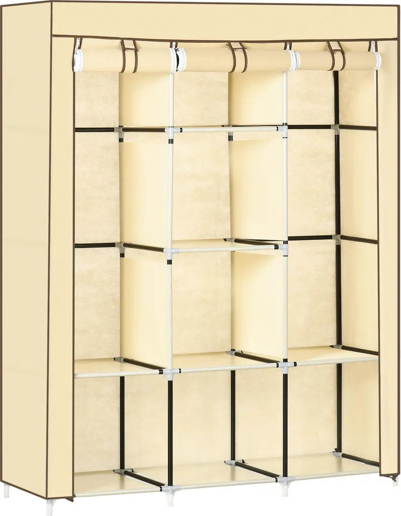 Armoire de rangement 125cm avec 8 compartiments et double penderie