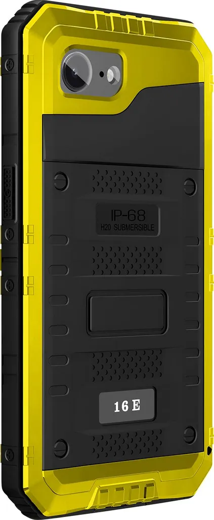 Avizar, custodia iPhone 16e impermeabile in silicone antiurto IP68, nero/giallo