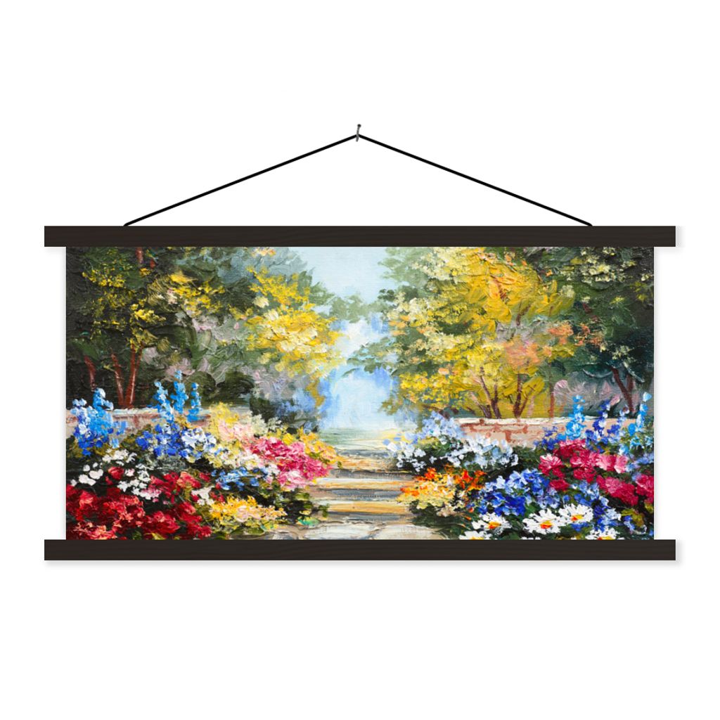 MuchoWow Textilposter Malerei - Blumen - Natur - Ölfarbe 60x30 cm mit schwarzem Rahmen - Textilien
