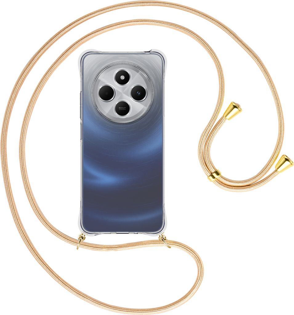 Handykette Backcover-Schutzhülle mit Band (Metall goldfarben) für Xiaomi Redmi 14C 4G - Goldkordel