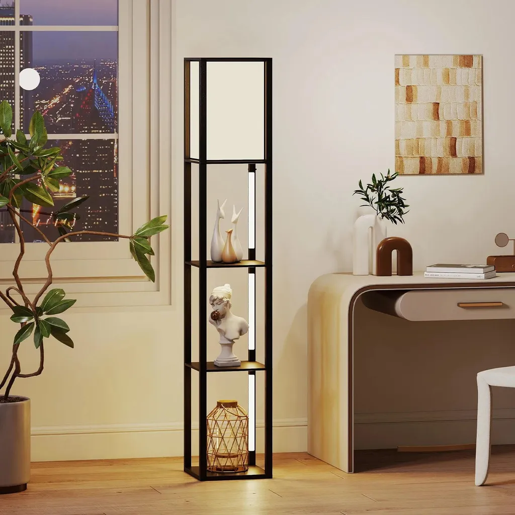 Lampadaire salon avec étagères de rangement et éclairage LED modulable - 2