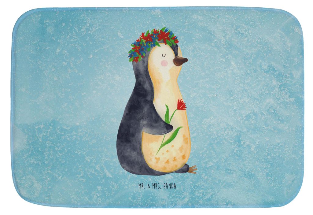 Mr. & Mrs. Panda Badvorleger Pinguin Blumen - Eisblau - Geschenk, Geschenkidee, Motivation, Liebeskummer, Badematte, Wunderschön, bad läufer, fu...