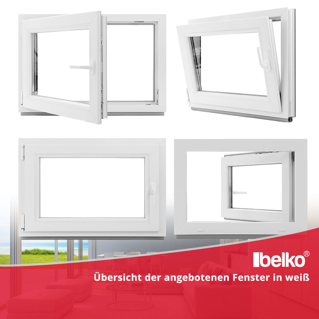 DIN Links Kunststoff Fenster 1000 x 600 mm weiß 3 fach Verglasung BxH: 100 x 60 cm 60 mm Profil Kellerfenster