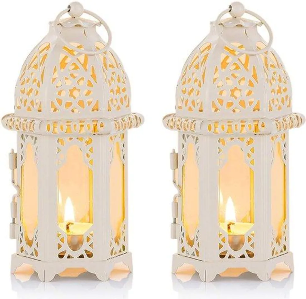 Bougeoirs marocains blancs lot de 2 en verre ciselé - Décoration bohème