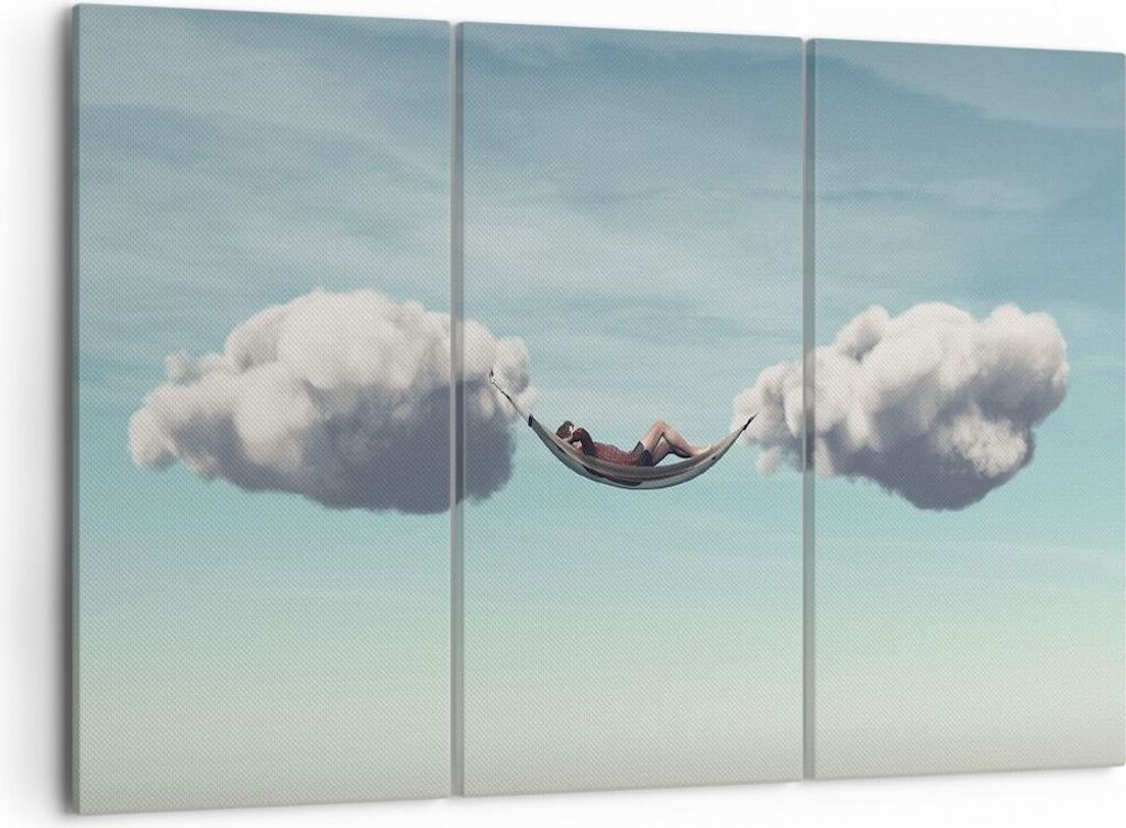 Bild auf Leinwand - Leinwandbild - 3 Teile - Wolken Hängematte Ruhe - 105x70cm - Wand Bild - Wanddeko - Wandbilder - Leinwanddruck - Bilder - Wand...