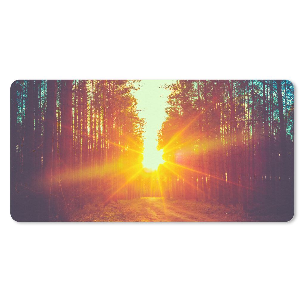 MuchoWow Schreibtischunterlage Sonnenuntergang - Bäume - Wald - Natur 80x40 cm - XXL Mauspad - Gaming Mauspad