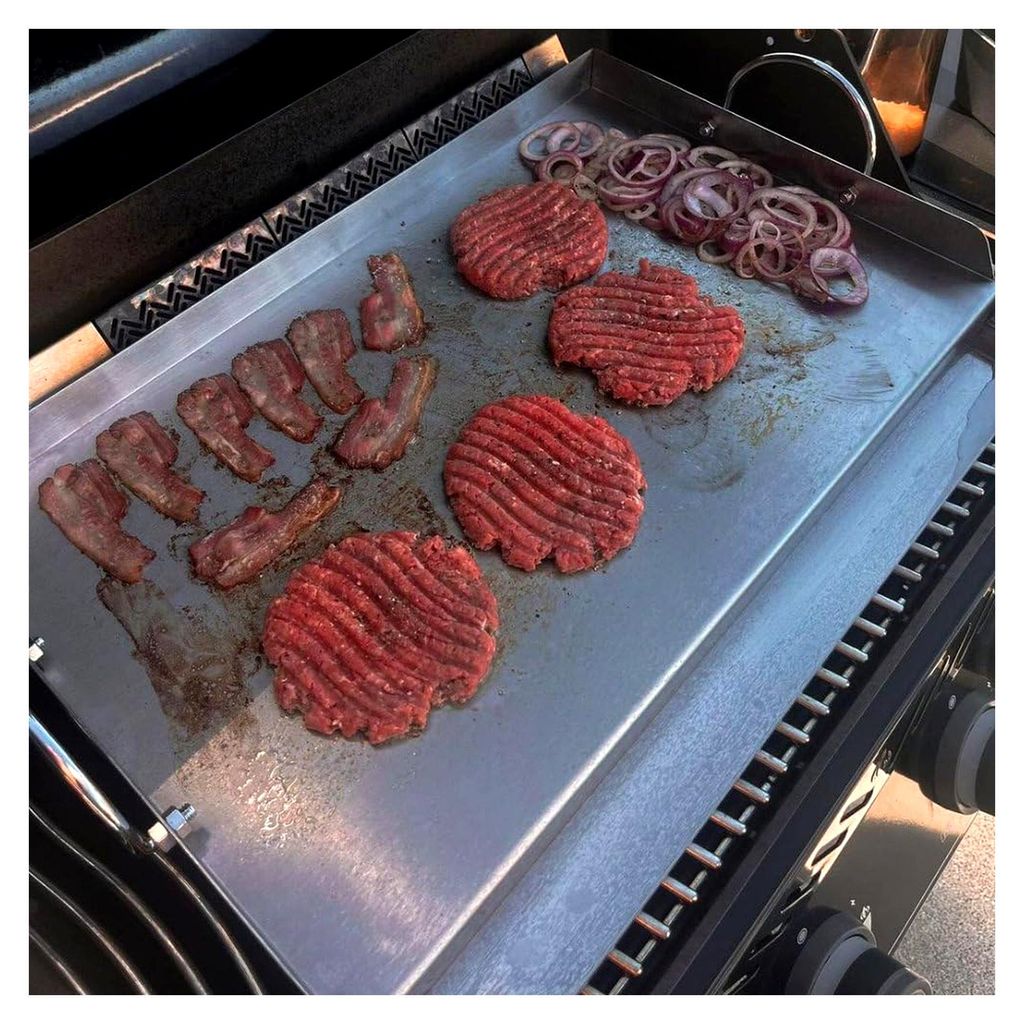 Grillplatte aus Edelstahl | 49,5 x 32 cm | BBQ Plancha für Weber Grill | rechteckig, universal | Grillblech für Holzkohle und Gas