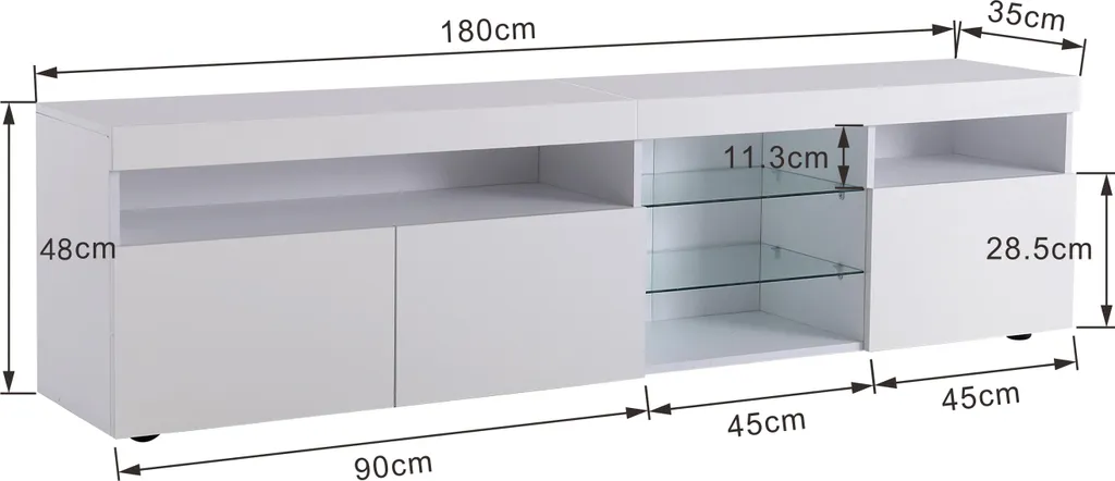 Meuble TV LED Design Blanc 180x35x45 cm - Structure MDF Robuste Salon - 3