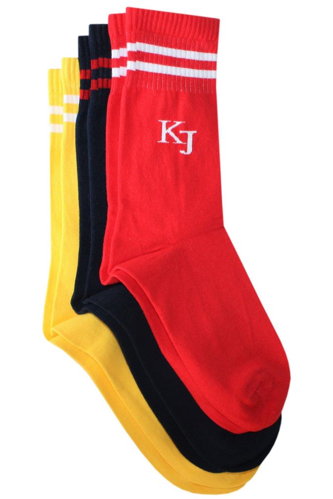 Damen Sport Socken 3-er Pack aus Baumwolle Zwei Ringel Gelb-Marine-Rot Größe 39-42