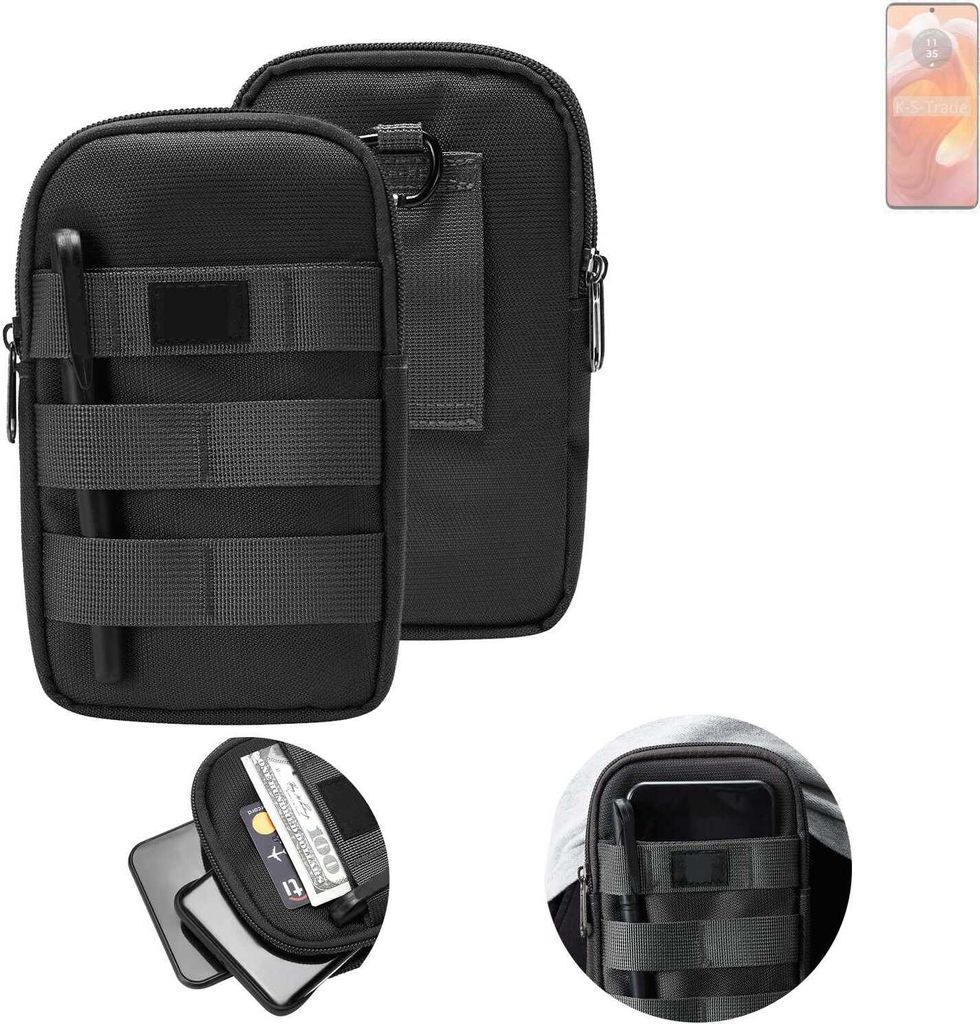 K-S-Trade Holster Gürtel Tasche kompatibel mit Motorola Edge 50 Ultra Handy Tasche Schutz Hülle dunkel-grau viele Fächer, 1x