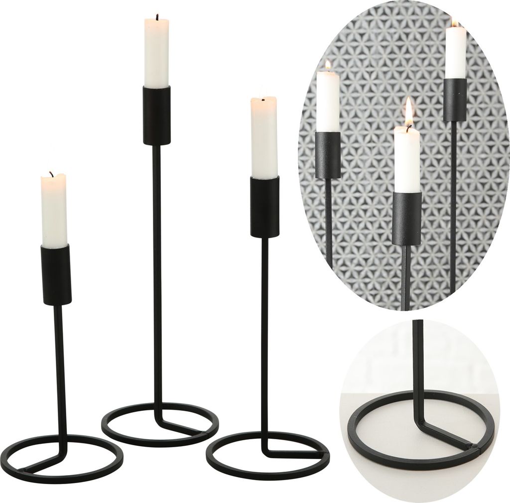 LS-LebenStil Vintage 3´er Set Metall Kerzenständer Schwarz Produktbild 1