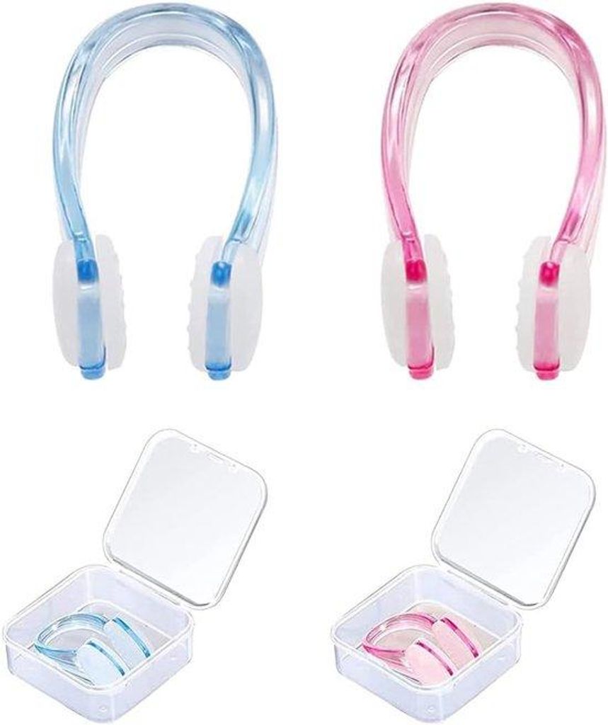 Silikon Schwimmneusklammern 2er Set, blauw/rot, mit Aufbewahrungsbox, Antislip, für Erwachsene, Schwimmbadtraining und Wassersport