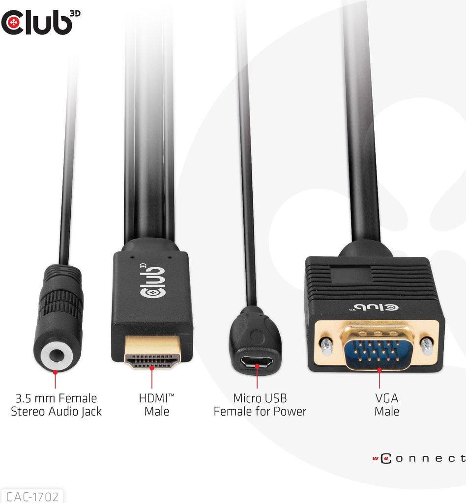 Club3D Kabel HDMI+Micro-USB-Buchse > VGA+3.5mm 2m St/Bu