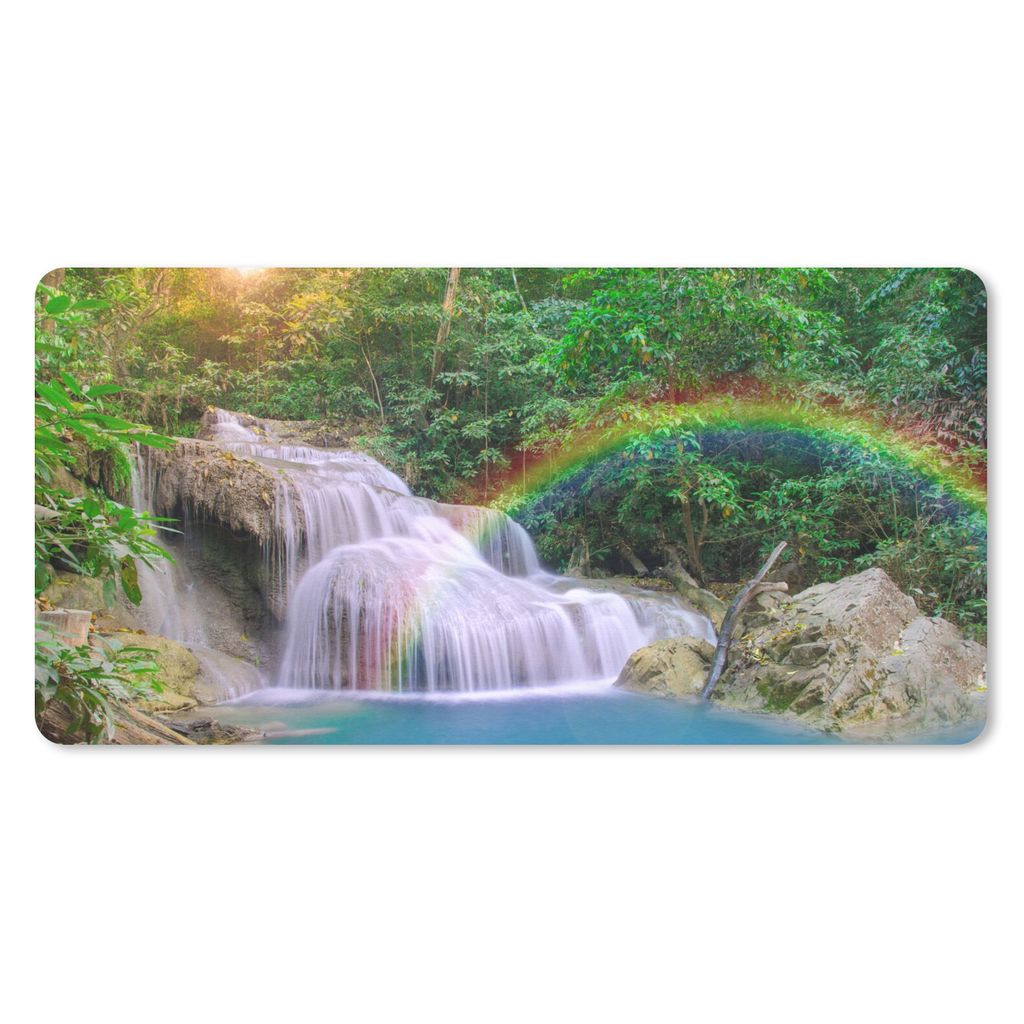 MuchoWow Mauspad Mousepad Regenbogen - Sonne - Wasserfall - Natur 60x30 cm - Mousepads - Maus Mat - Pad - Mausunterlage - Nachhaltig