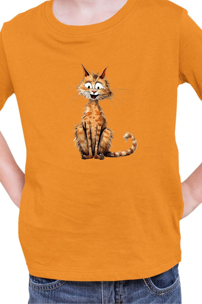 Kinder T-Shirt Funny Cats Breeds Cheetoh Cat, 9-11 Jahr - 140 / Orange
