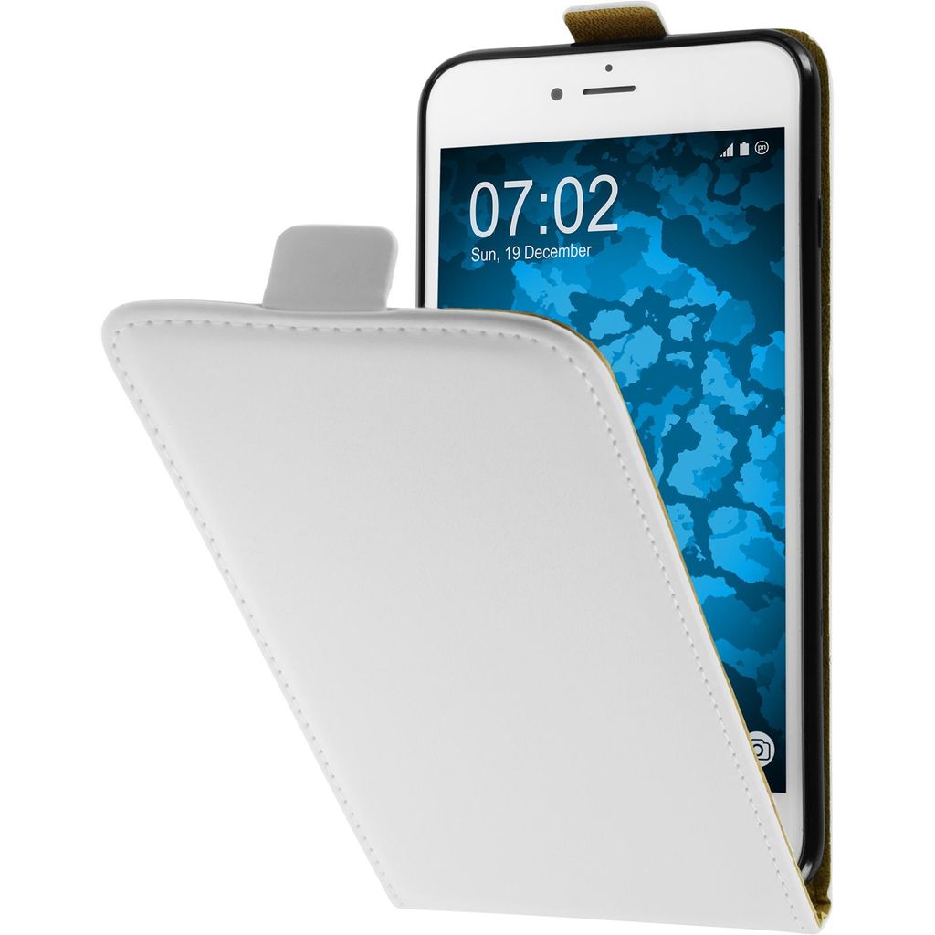PhoneNatic Kunst-Lederhülle kompatibel mit Apple iPhone 7 Plus / 8 Plus - Flip-Case weiß + 2 Schutzfolien