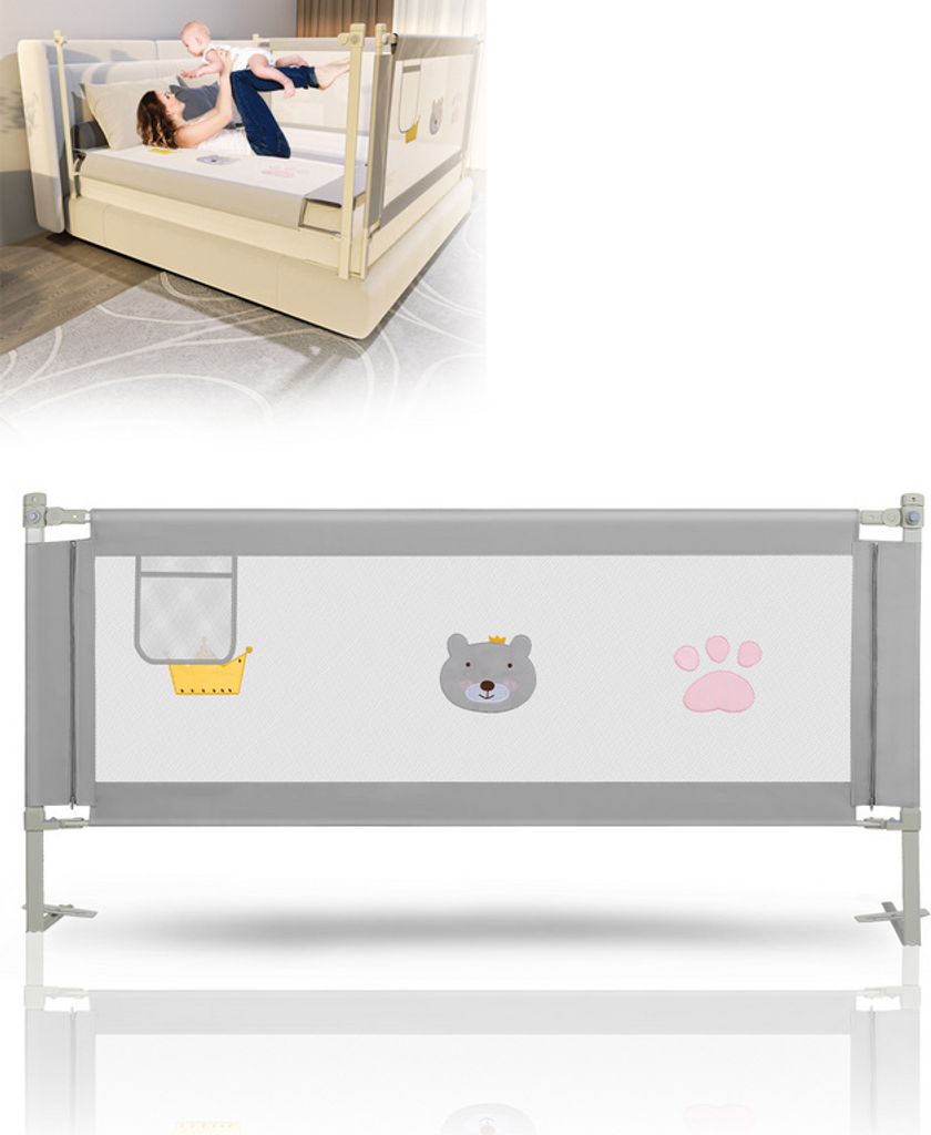 Jopassy Bettgitter 150x70cm Bettschutzgitter Kinderbettgitter Babybettgitter Rausfallschutz für Bett Grau