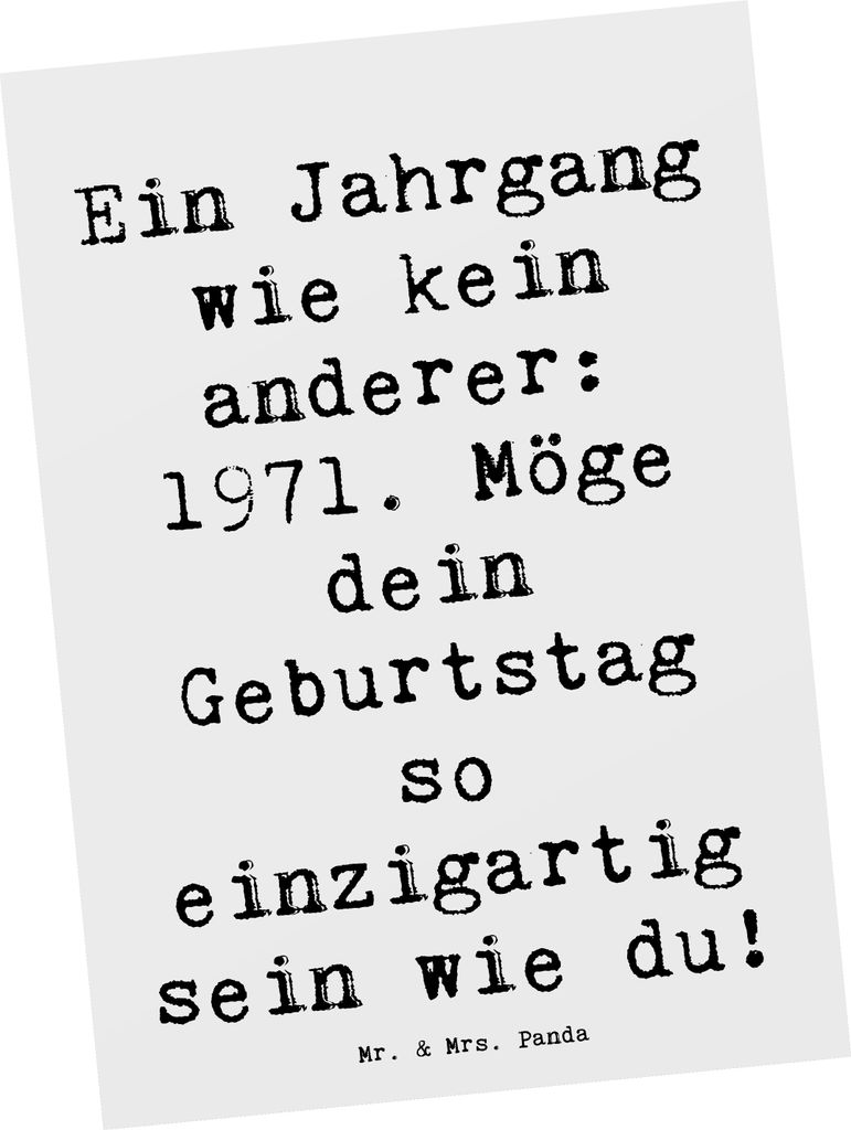 Mr. & Mrs. Panda Ansichtskarte Spruch 1971 Geburtstag - Weiß - Geschenk, Geburtstagsfeier, historische Geschenke, Grußkarte, Kunstkarten, Alter, ...