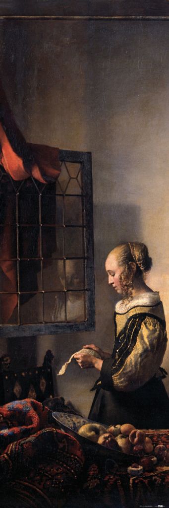 Johannes Vermeer Kunstdruck Bild - Brieflesendes Mädchen Am Offenen Fenster, 1657-1659 (91 x 30 cm)