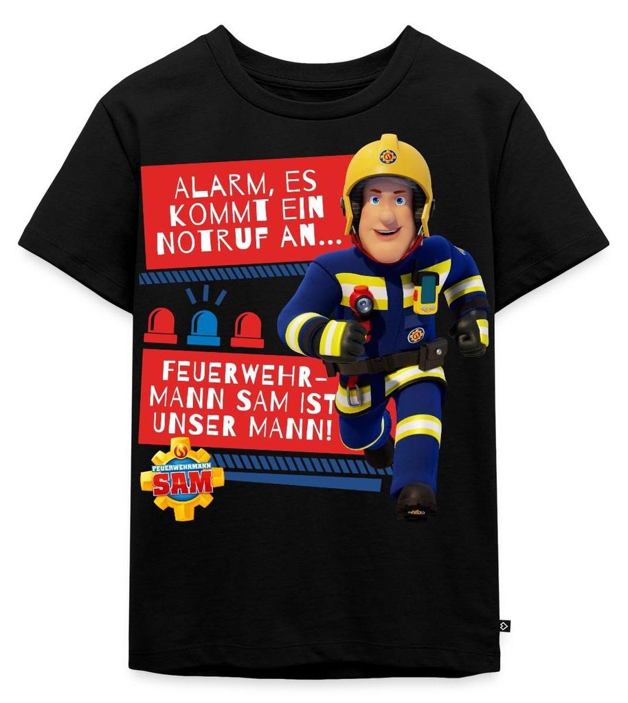 Spreadshirt Feuerwehrmann Sam Mit Text Vom Intro-Song Kinder Premium T-Shirt, 98/104 (2 Jahre), Schwarz