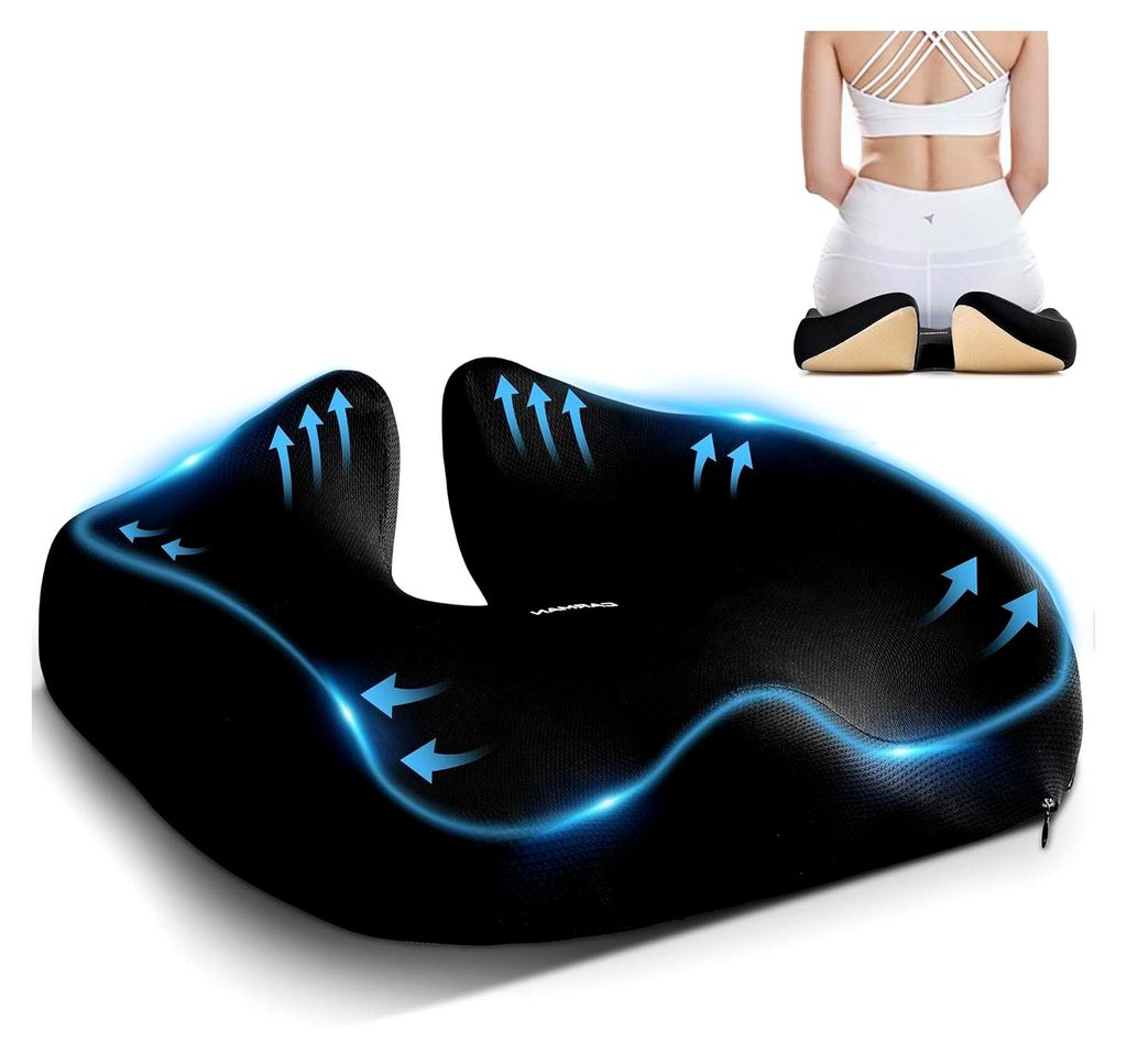 Ergonomisches Sitzkissen für Bürostühle, Orthopädisches Kissen zur Druckentlastung, Memory-Schaum Steißbeinkissen für Bandscheibenvorfälle, ...