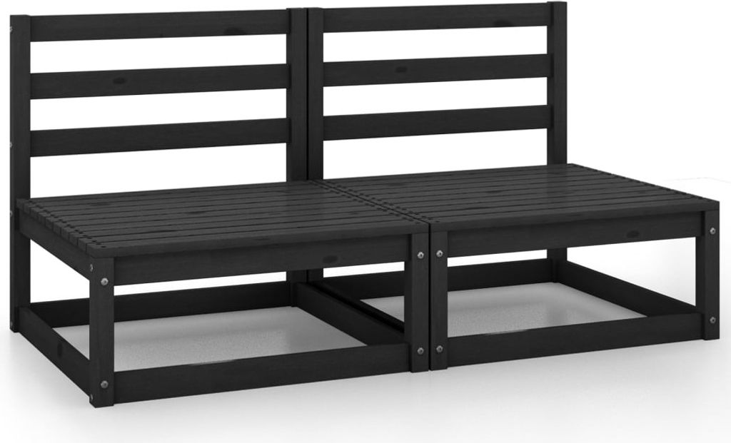 The Living Store Garten-Mittelsofas 2 Stk. Schwarz Kiefer Massivholz