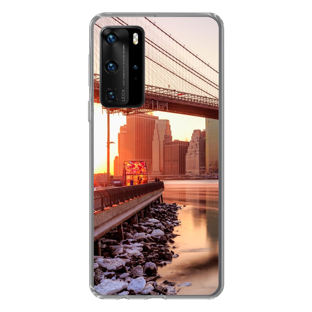 MuchoWow Handyhülle Schutzhülle Hülle für Huawei P40 Pro New York - Brooklyn - Brücke Silikon Softcase Handy Hülle - Schutz