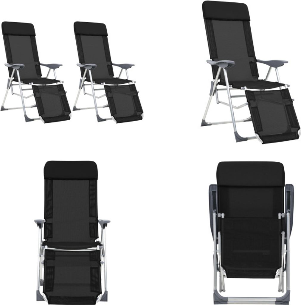 vidaXL Klappbare Liegestühle mit Fußteil 2 Stk. Schwarz Textilene - Campingstuhl - Campingstühle - Liegestuhl - Liegestühle