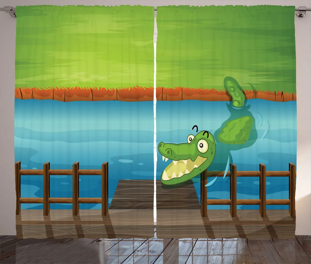 Rideau Cartoon Crocodile Vert Citron 280x225 cm avec Crochets