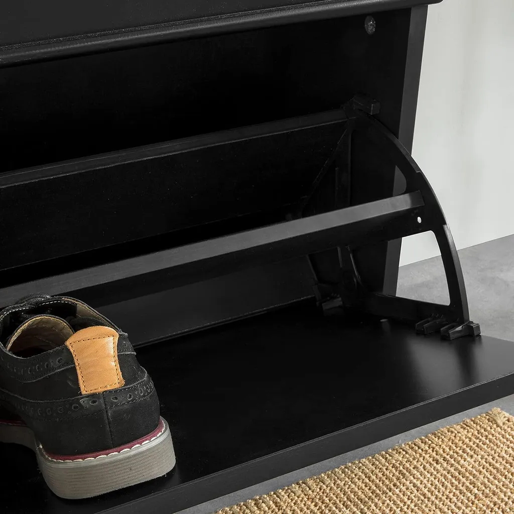 SoBuy Meuble Chaussures Noir avec Banc Confortable à 2 Abattants - 5