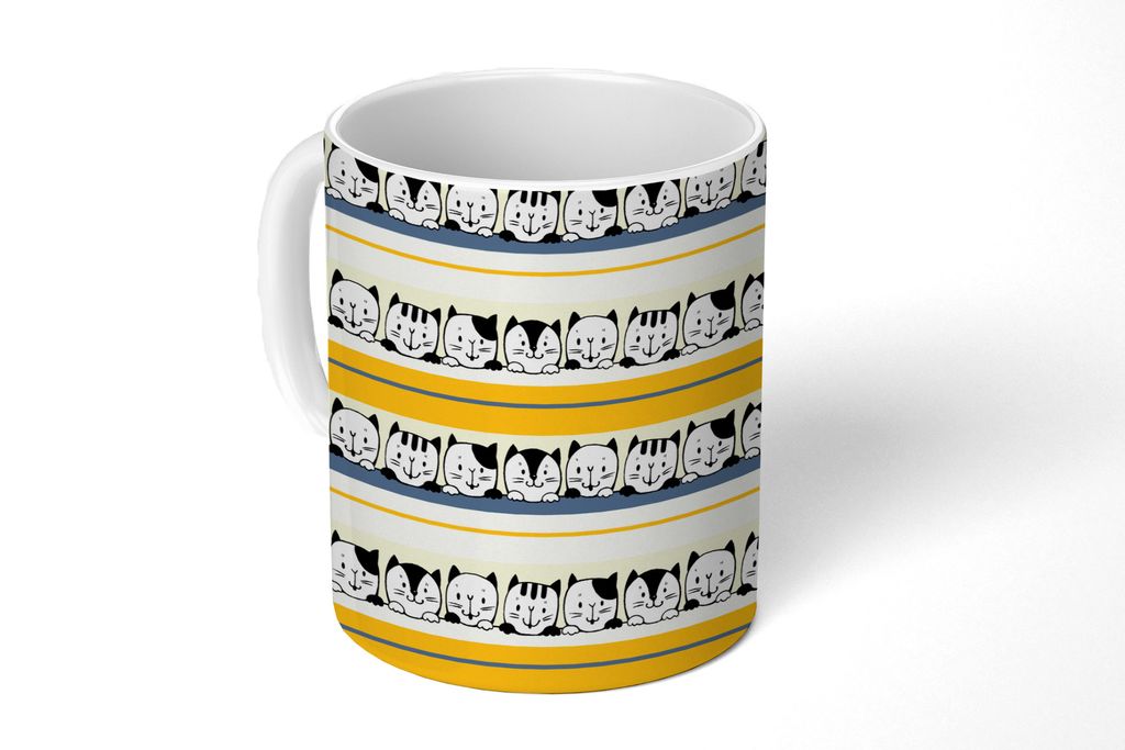 KitchenYeah Tasse Kaffeetasse Kaffeebecher 350 ml Katze - Muster - Haustiere Teetasse - Fototasse - Becher - Keramikbecher - Teebecher - Kaffeeta...