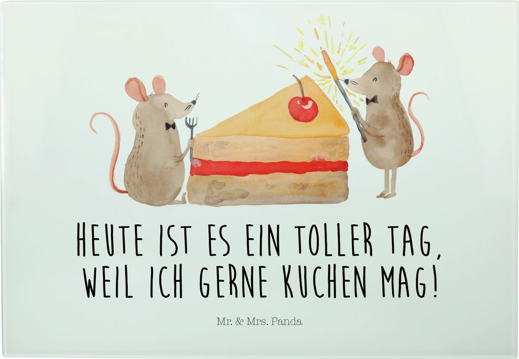 Mr. & Mrs. Panda Servierplatte Mäuse Kuchen - Weiß - Geschenk, Kuchenliebe, Schneideunterlage, Schneidebrett, Geburtstag, Brotzeitplatte, schneid...