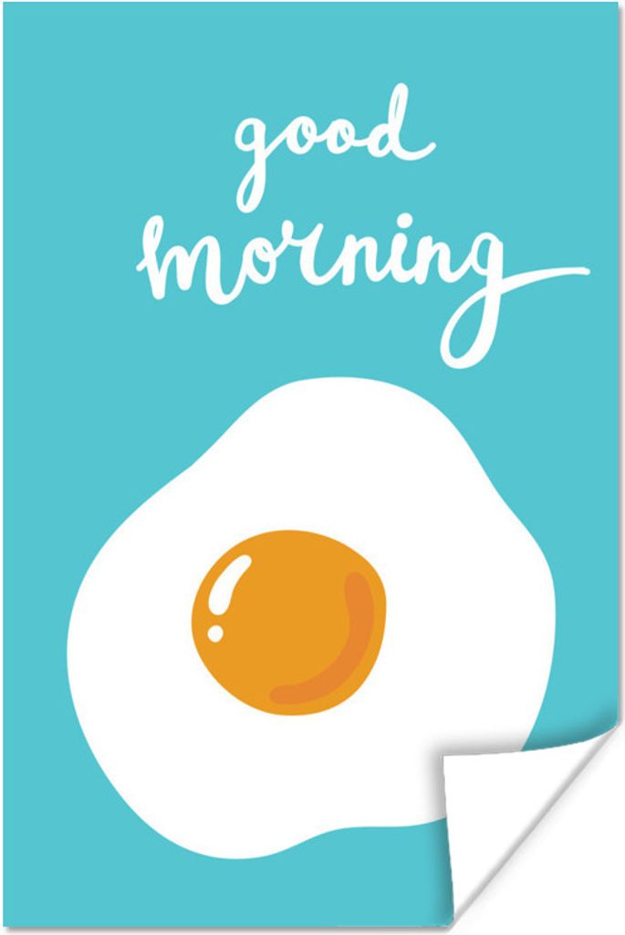 MuchoWow Poster Illustration mit dem Zitat "Guten Morgen" und einem Spiegelei 60x90 cm - Wanddekoration