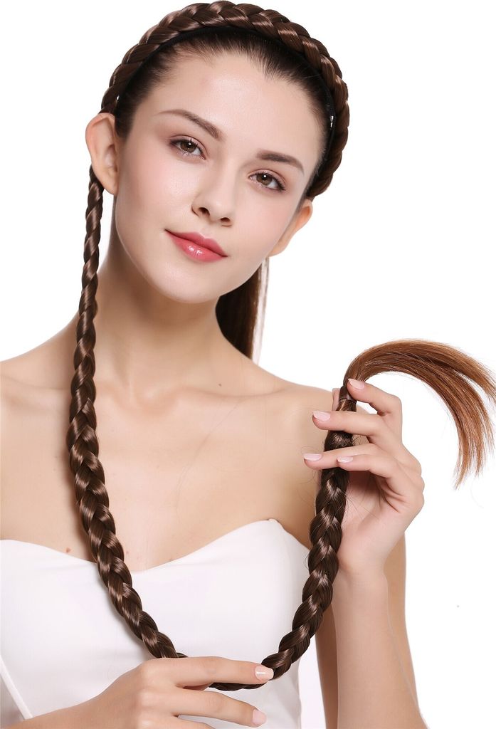 WIG ME UP Haarreif mit Zopf sehr lang geflochten Kastanie Braun Mix N1038-2T30