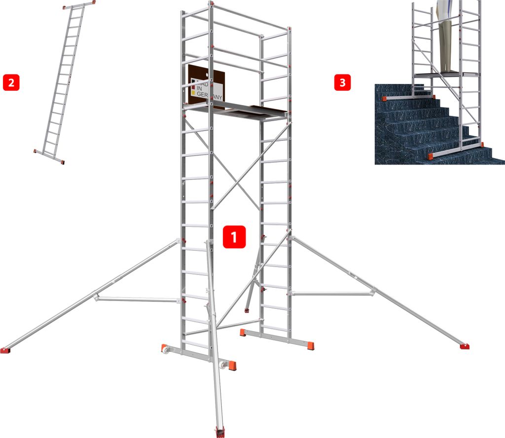 ALTEC AluCombine 4.0 - 500 | Leiterngerüst | Traverse | 2x Bockrollen | Dreieckausleger | 5m