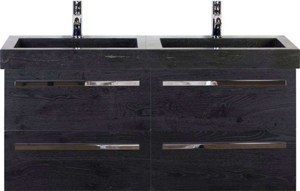 Naturstein Doppelwaschbecken mit Unterschrank Sanox SEVILLE BxHxT 121x58x45.5 cm Frontfarbe black oak 81703349