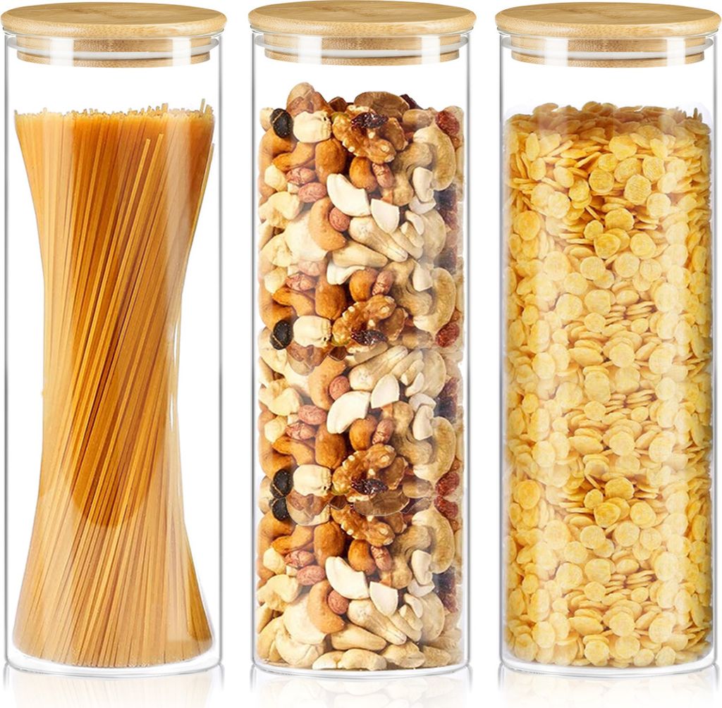 MOOHO 2000ml Vorratsgläser mit Deckel 3er Set, Vorratdosen Glas, Luftdichte Vorratsglas zur Aufbewahrung Küchenzutaten