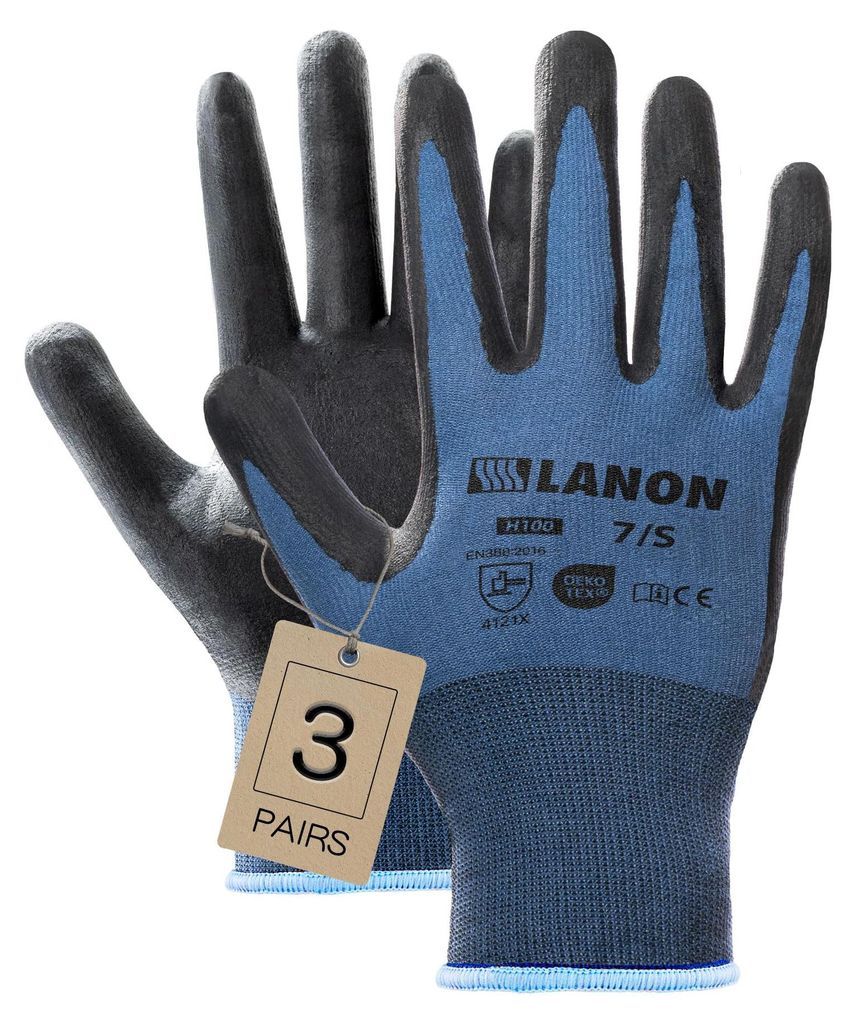LANON 3 Paar Nitril-Arbeitshandschuhe, Mechanikerhandschuhe für Damen und Herren, rutschfest, hautfreundlich, atmungsaktiv, Größe M/8