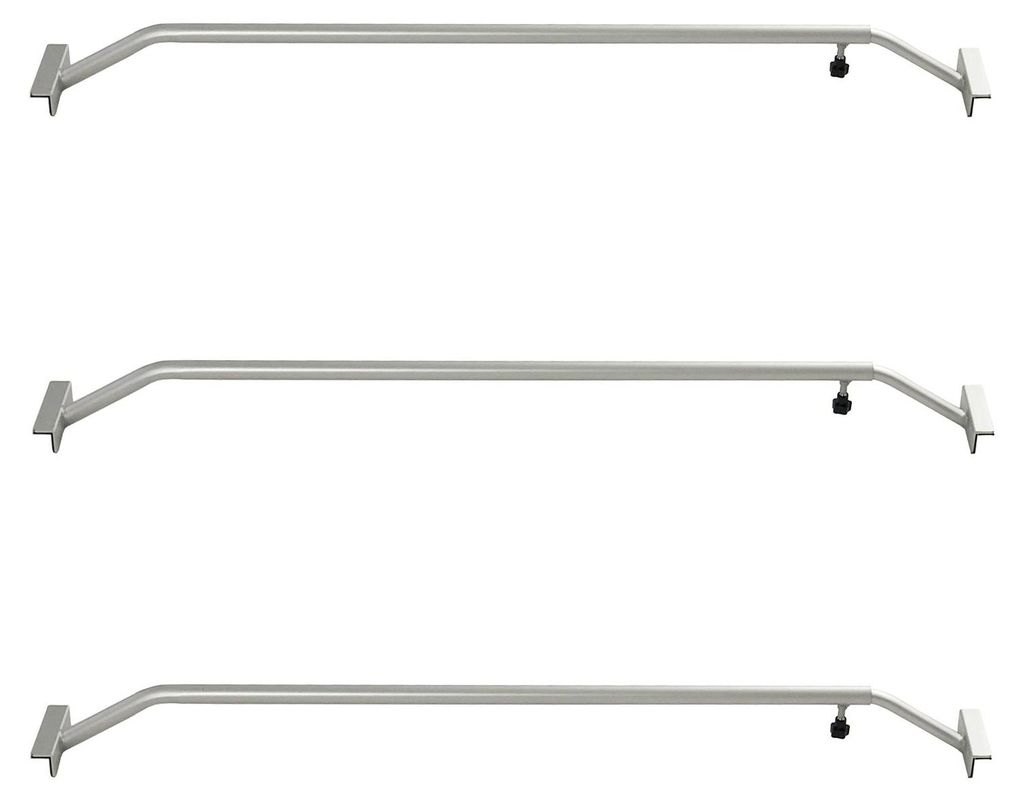 Three identical metal support bars are arranged vertically on a white background.