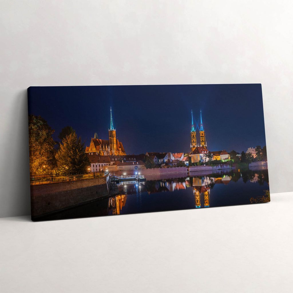 Breslauer Dom bei Nacht – Leinwandbild Wandbild – 100x50 cm – Leinwandbilder – Wandbilder – Schlafzimmer – Flur
