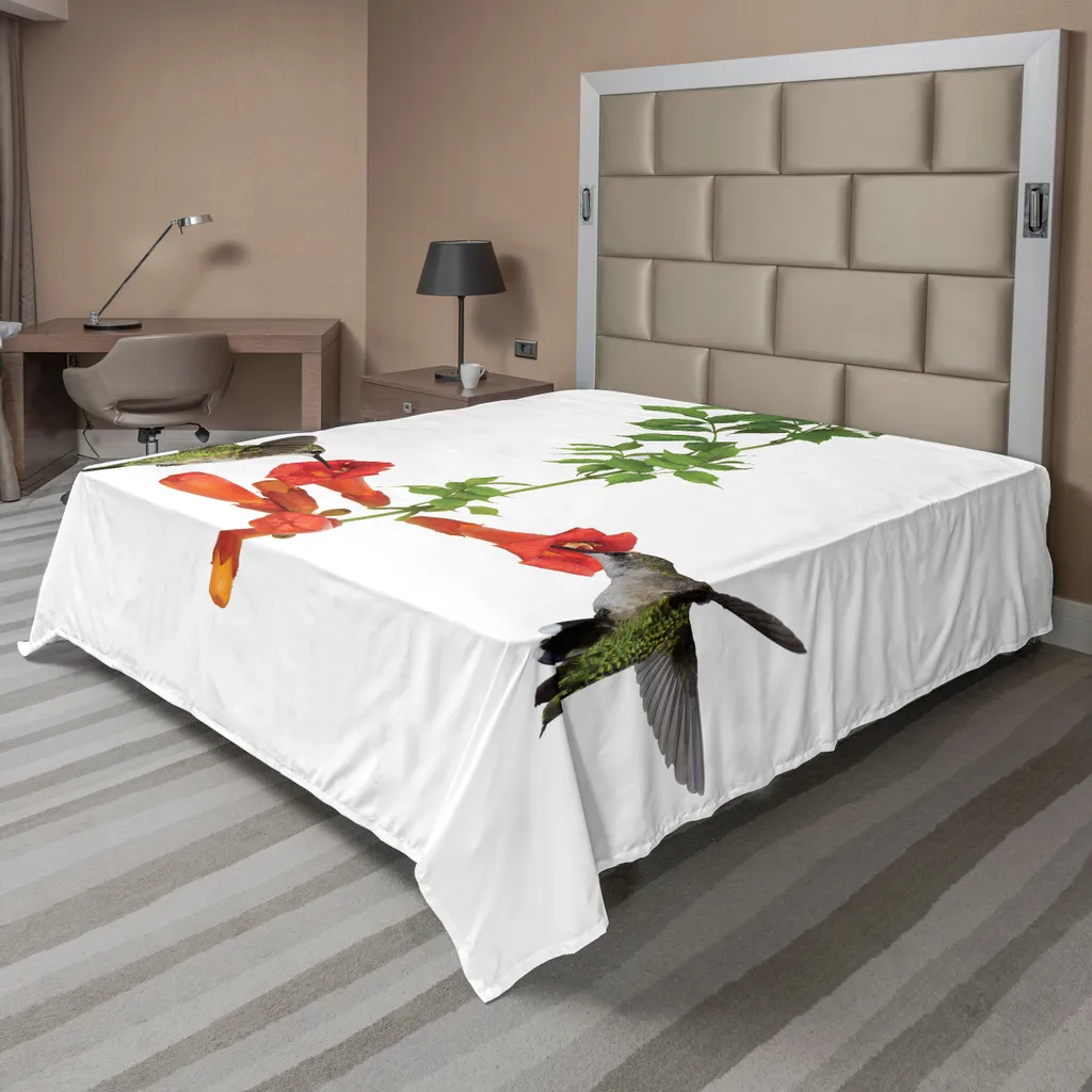 Drap de lit ABAKUHAUS Colibri Rouge et Noir 244 x 205 cm pour Déco Chambre