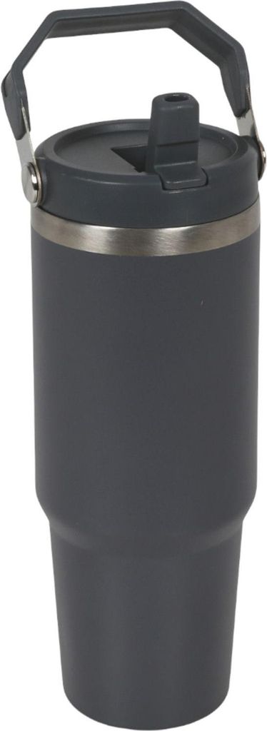 Isolierbecher 800ml Thermobecher Trinkbecher mit Strohhalm und Henkel To Go Becher Kaffeebecher Reisebecher , Farbe:schwarz