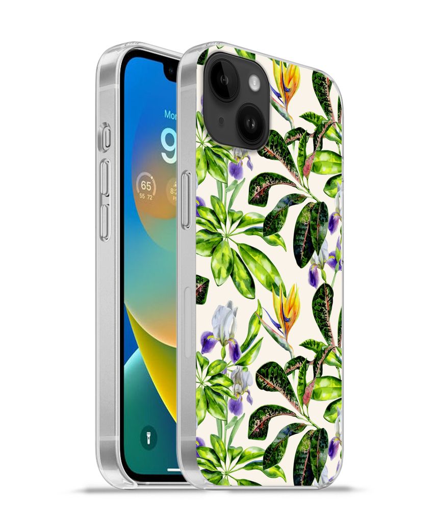 MuchoWow Handyhülle Schutzhülle Hülle für Apple iPhone 14 Plus - Soft case Blätter - Strelitzia - Blüte Silikon Softcase Handy Hülle - Abb...
