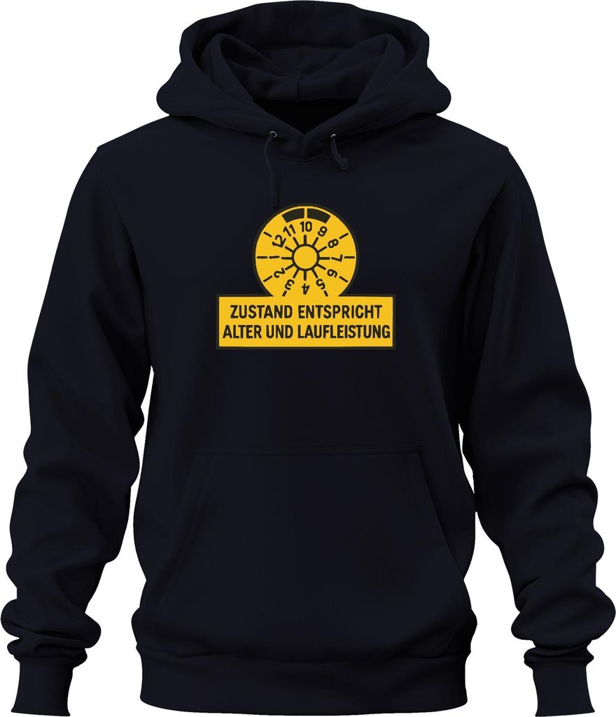 Zustand entspricht Alter Laufleistung Prüfplakette Geschenk Uni Hoodie Kapuzenpullover, Navy, L